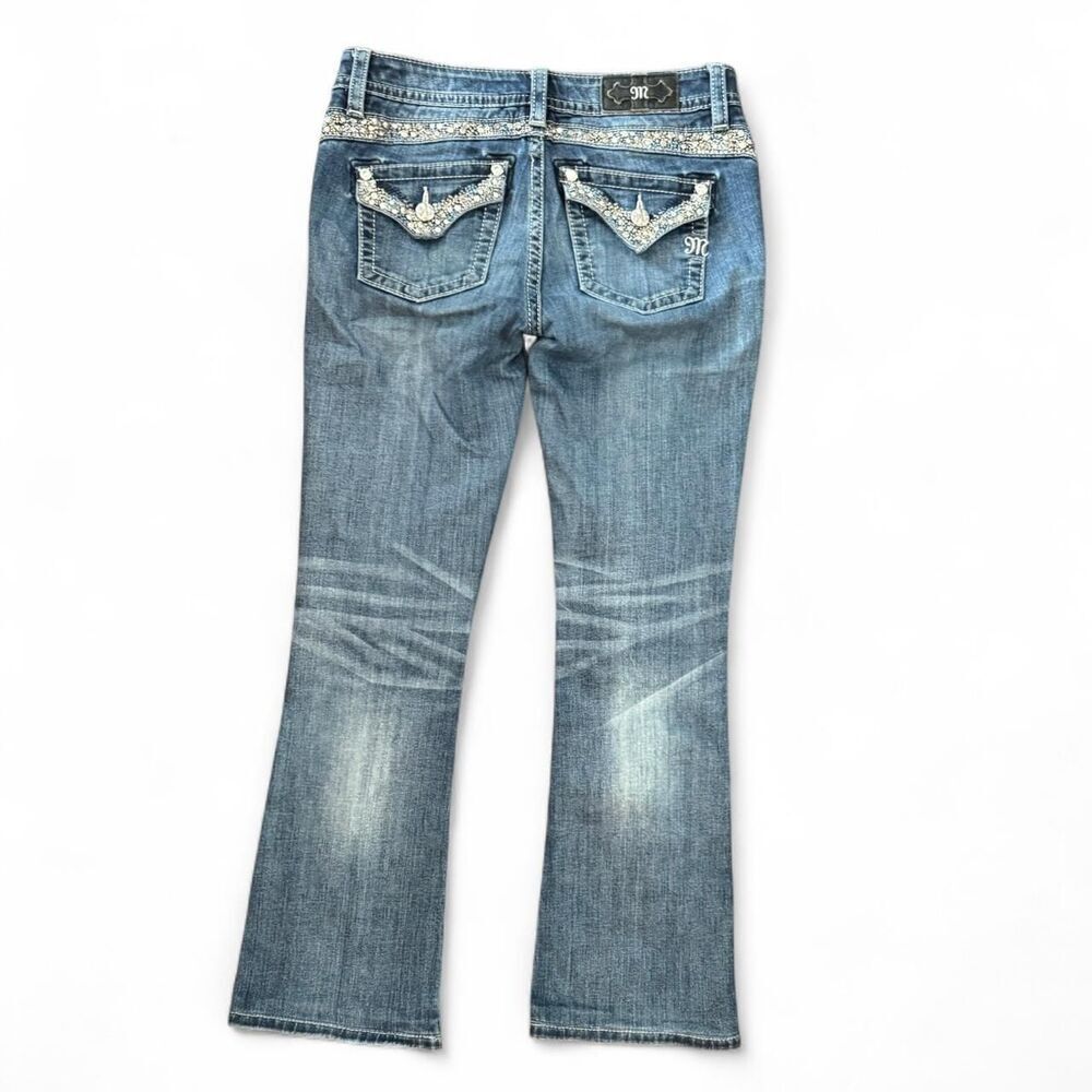 Miss Me Mid Rise Bootcut Jeans Size 28 Metallic Silver Stitch Embellished - Picture 2 of 7